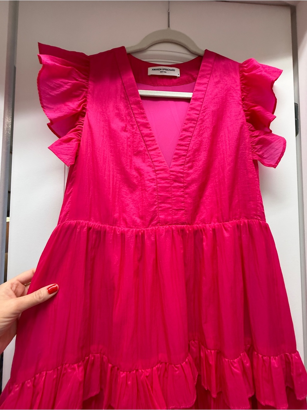 Amanda Uprichard Hot Pink Tiered Ruffle Dress - Medium - Picture 3 of 4